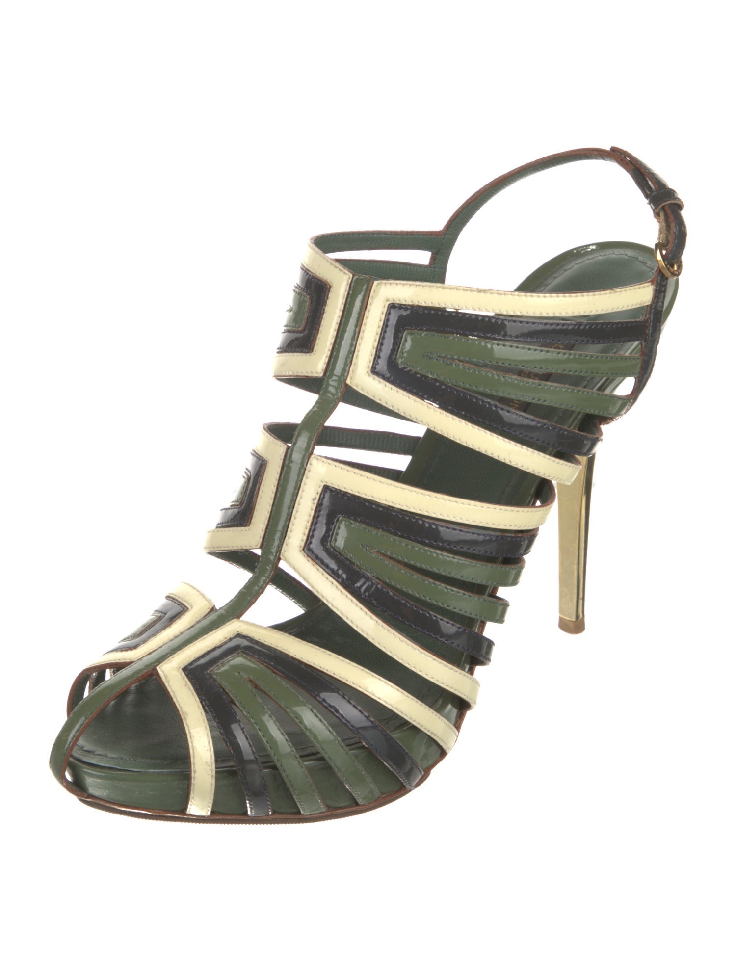 Louis Vuitton Patent Leather Colorblock Pattern Slingback Sandals